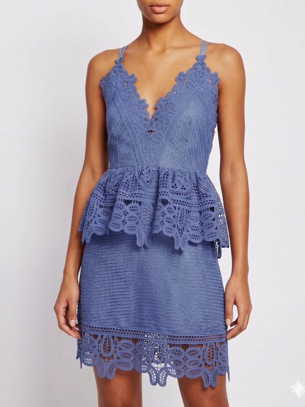 Self-Portrait Blue Guipure Lace Peplum Mini Dress Cocktail Wedding Guest Sz 8 12